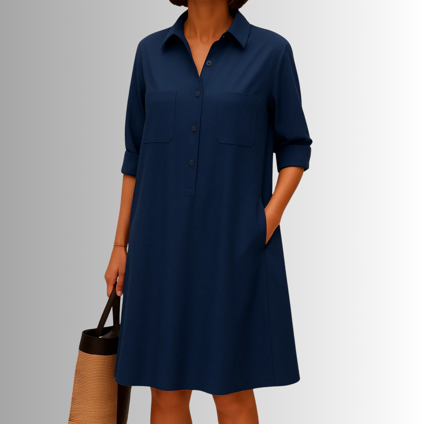 Lightweight white A-line button dress with breathable fabric, effortless summer style