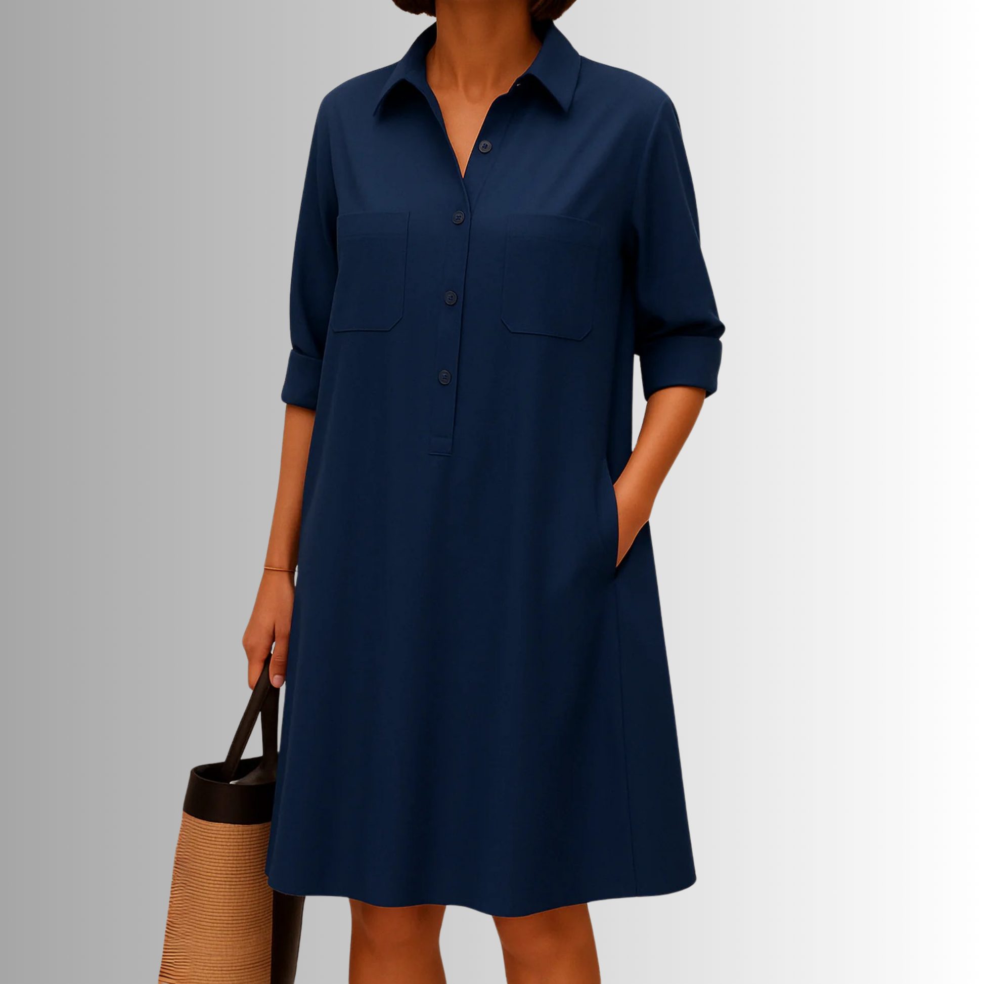 Lightweight white A-line button dress with breathable fabric, effortless summer style