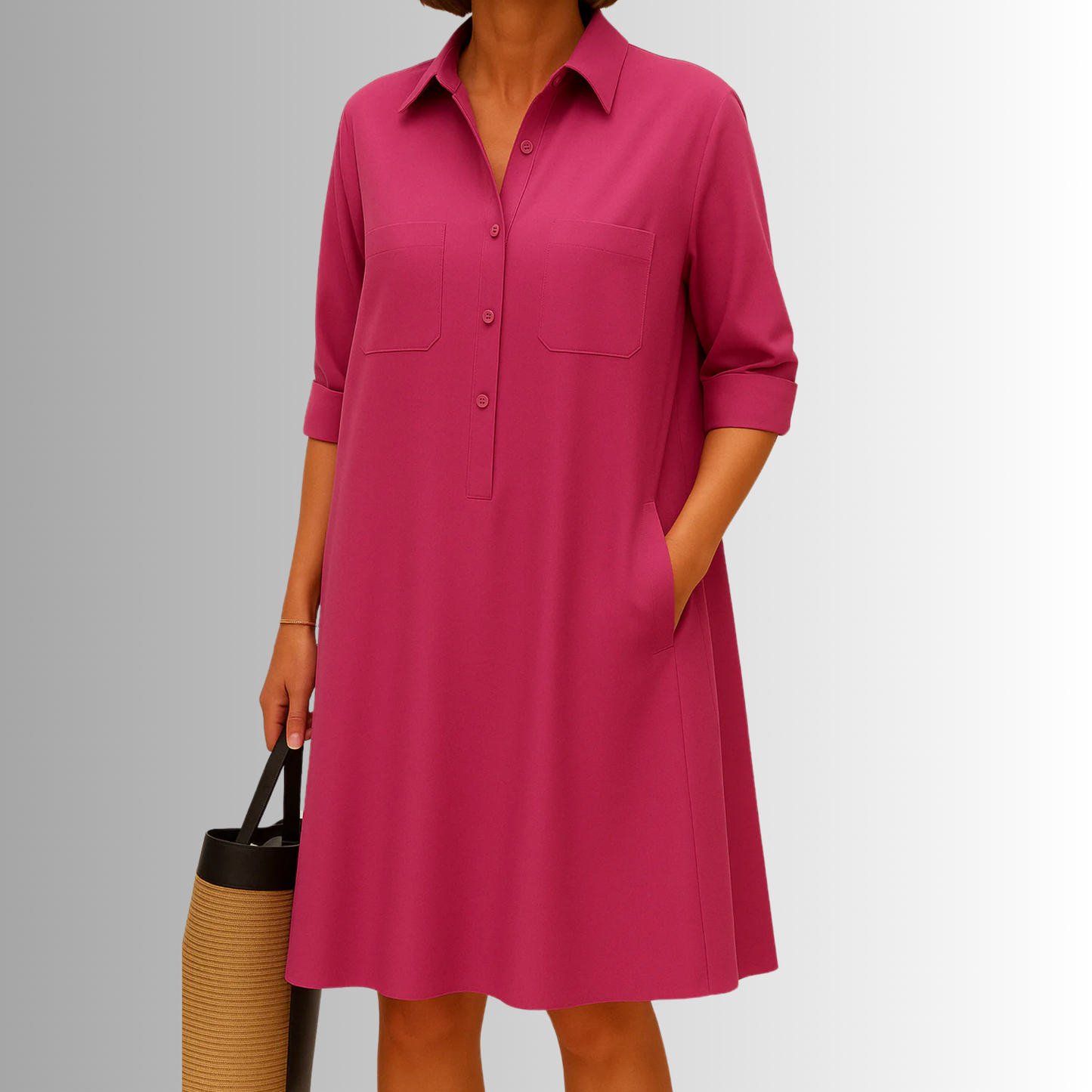 Lightweight white A-line button dress with breathable fabric, effortless summer style and timeless elegant fit