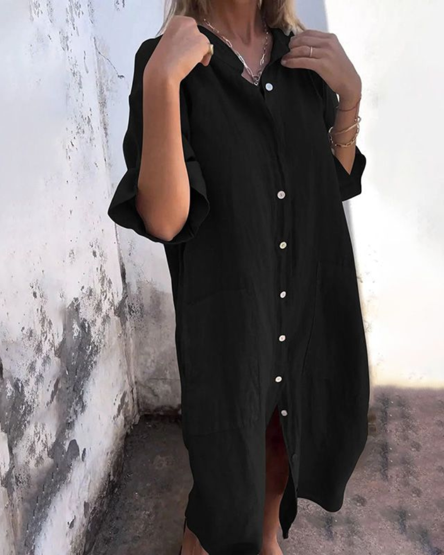 Boho shirt dress relaxed silhouette breathable flowing drape flattering curve-skimming fit