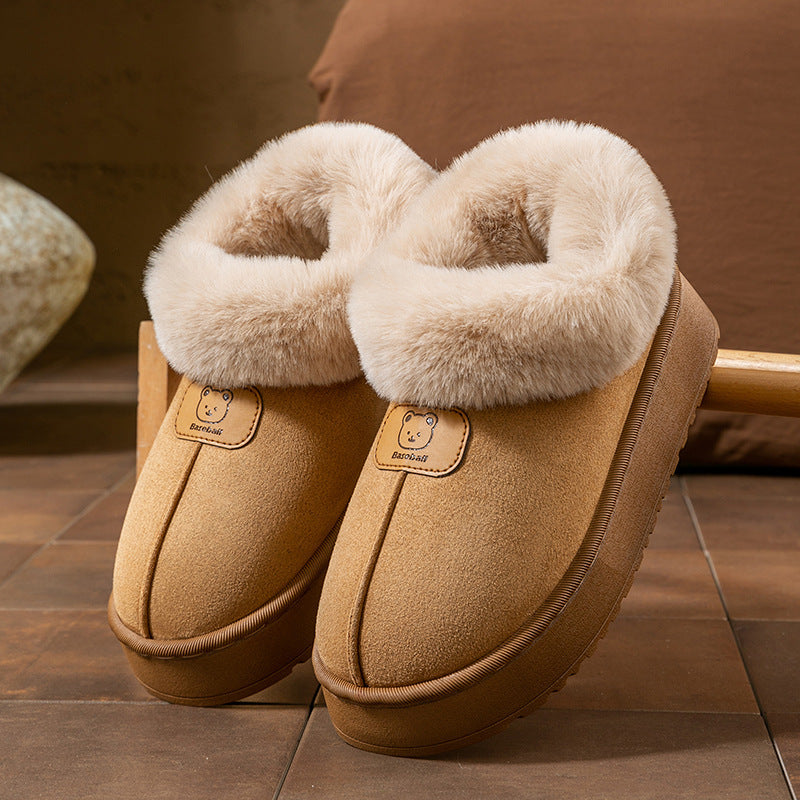 Women's slip-on bootie slippers with plush lining, platform sole, cozy loungewear style