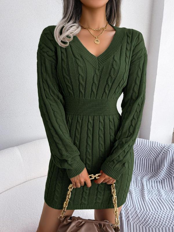 Cozy long sleeve V-neck dress in soft fabric with flattering feminine silhouette for effortless everyday style