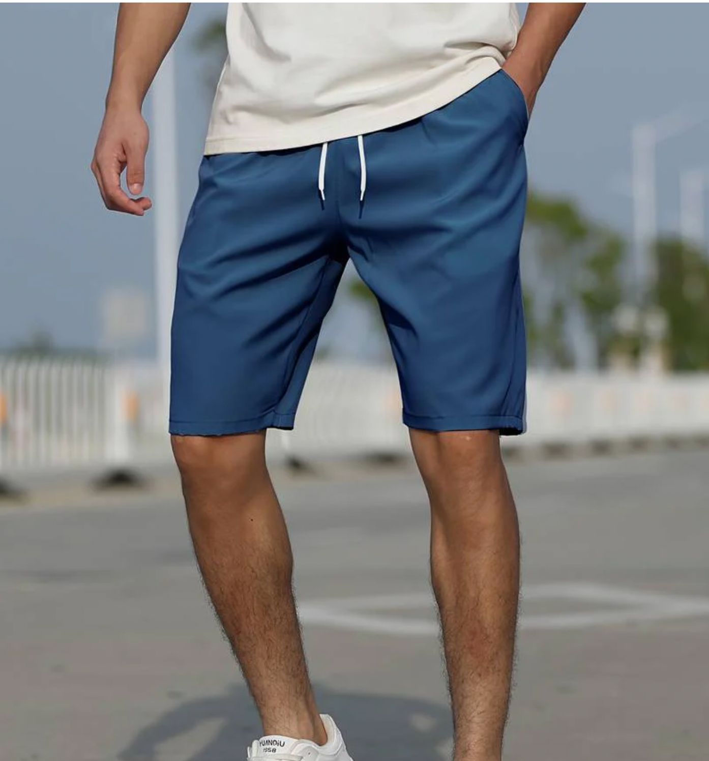 Men's mint green quick-dry swim shorts elastic waist regular fit mid-thigh length beach pool