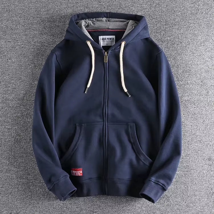 Men's relaxed-fit cotton zip-up hoodie in casual style with plush fleece interior by Wavlynn