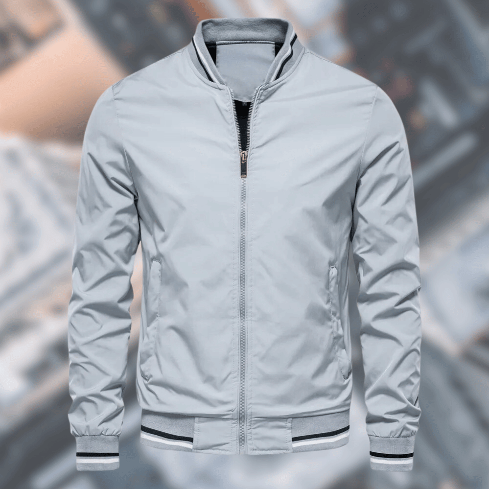 Men's water-resistant bomber jacket with stand collar, ribbed cuffs, zip-up closure in classic style