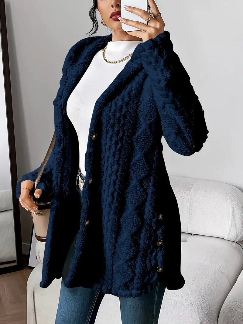 Adriana plush hooded cardigan relaxed-fit cozy layering piece with ultra-soft velvety fabric