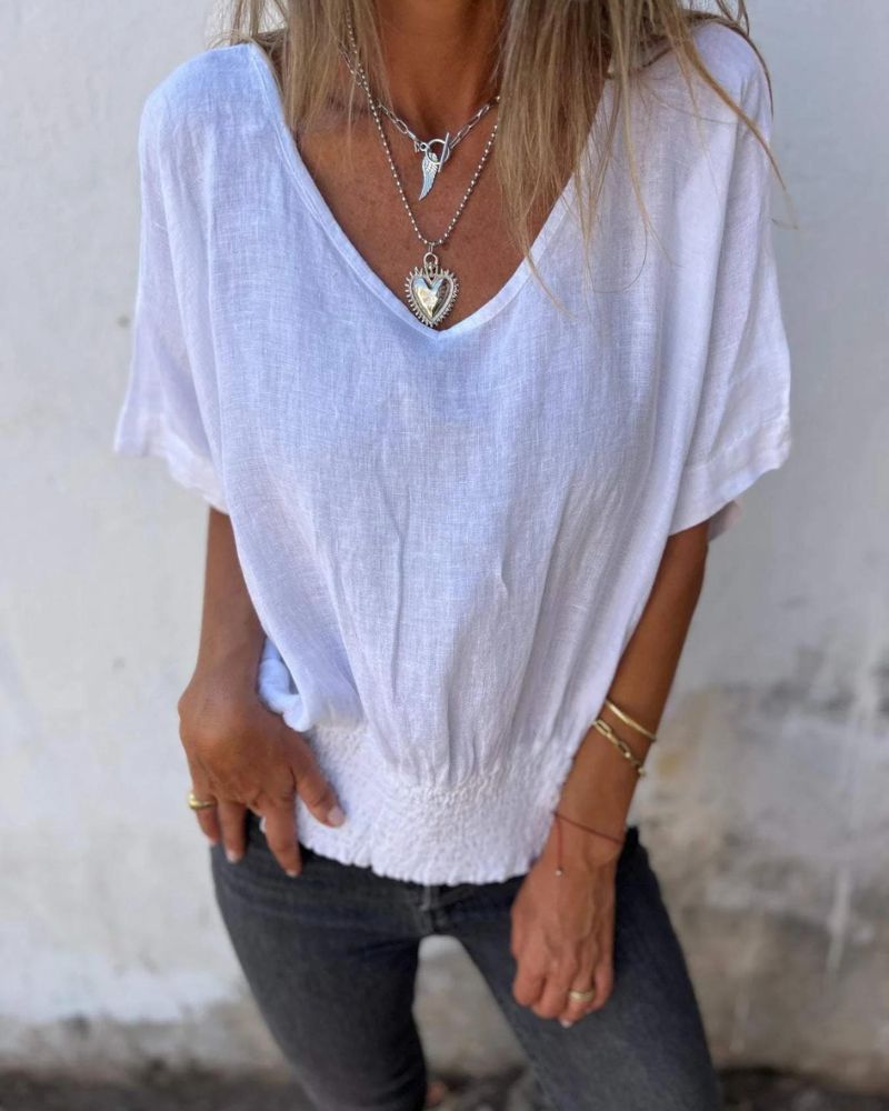 Carol relaxed summer top flowy silhouette flattering neckline breezy warm-weather style
