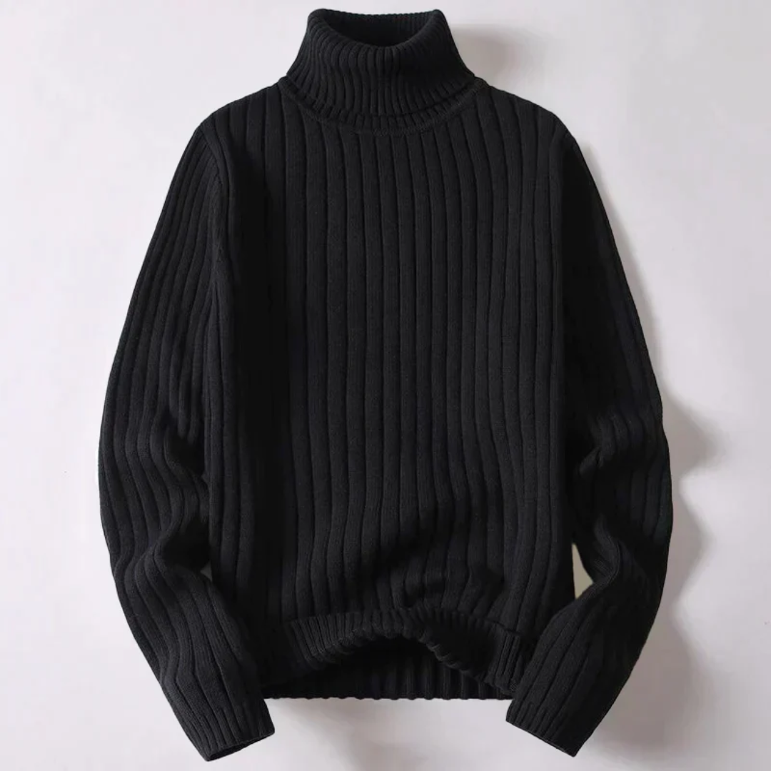 Travis modern ribbed turtleneck sweater in neutral tone, structured fit for clean minimalist layering