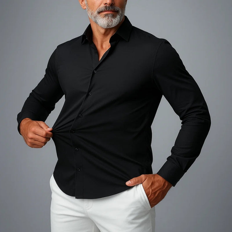 Duvant stretch slim fit shirt in classic white with 4-way stretch wrinkle-free weave
