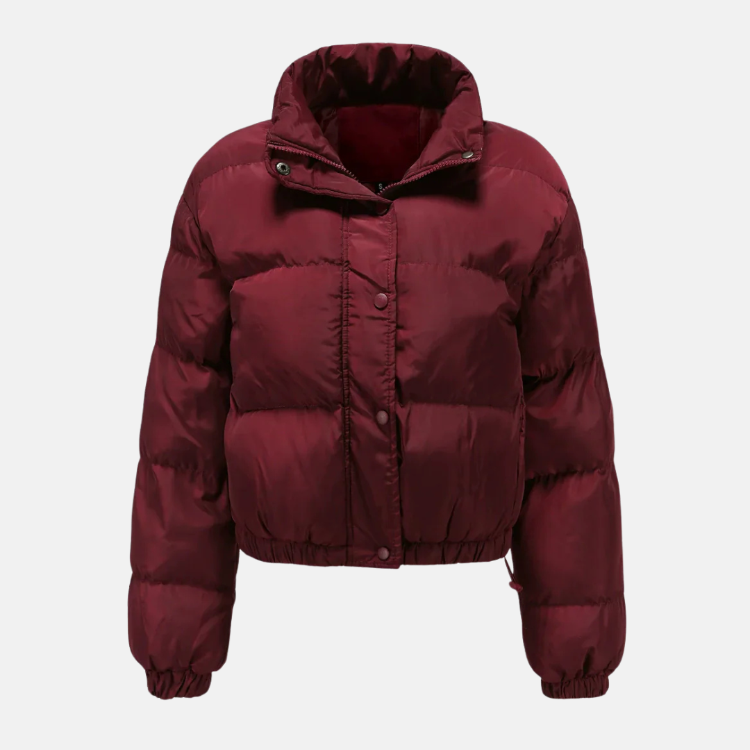 Women's oversized cropped quilted puffer jacket water-resistant button-front casual winter outerwear