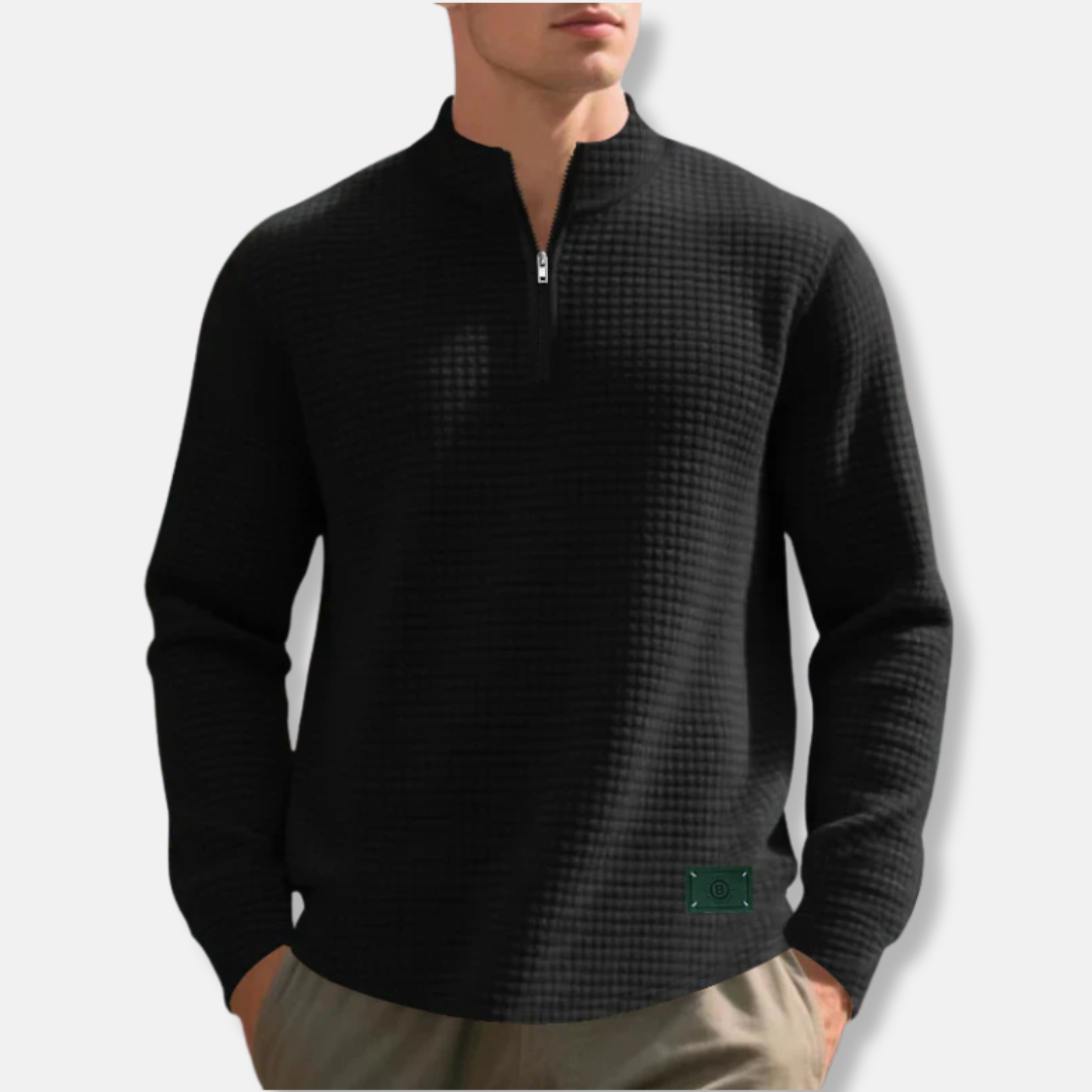 Men's waffle knit mock neck quarter zip sweater regular fit cold weather pullover