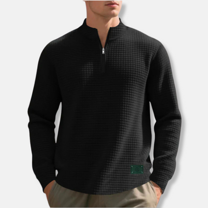 Men's waffle knit mock neck quarter zip sweater regular fit cold weather pullover