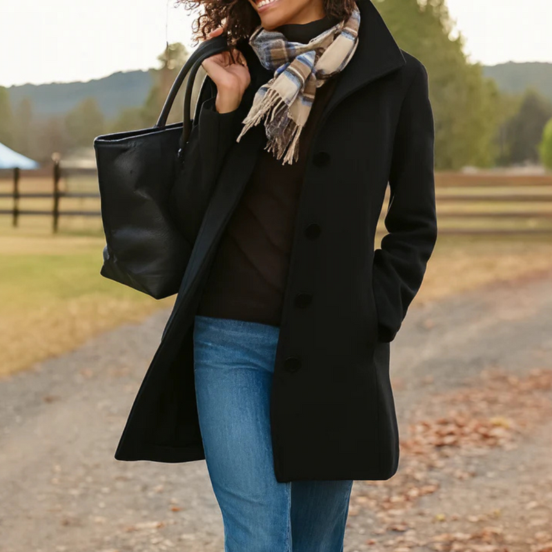 Aubrey classic button-front coat straight silhouette timeless elegant versatile outerwear