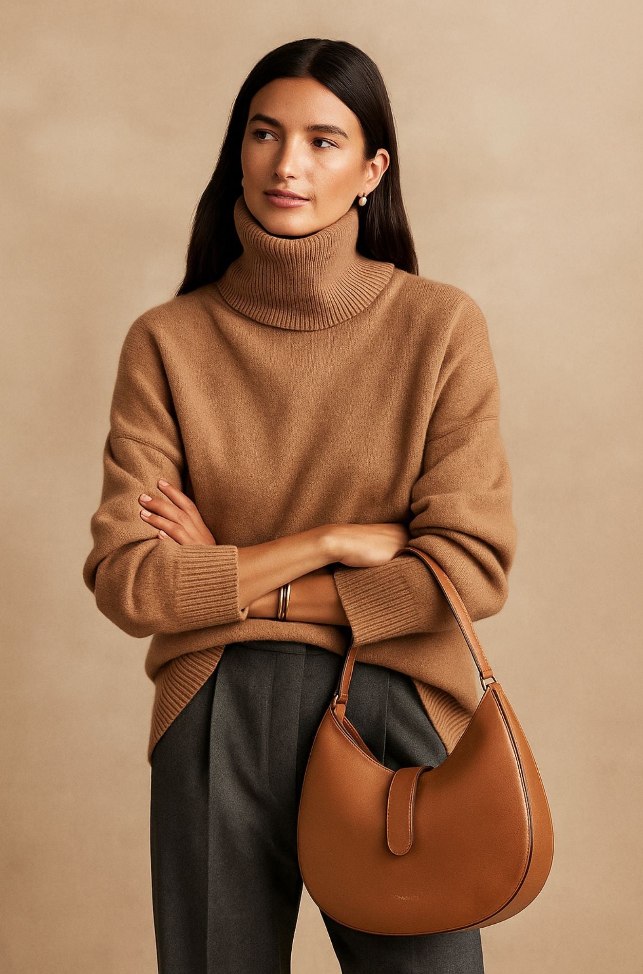 Renata elegant women's cream ribbed sweater with feminine drape and ultra-soft fine-knit fabric