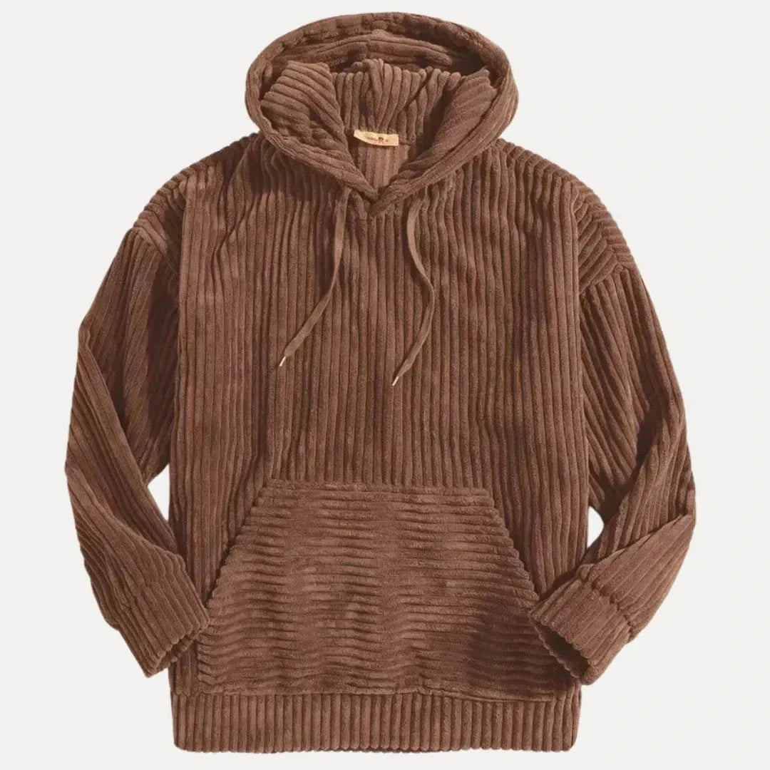 Dylan relaxed-fit corduroy hoodie in neutral tones with kangaroo pocket and adjustable drawstrings