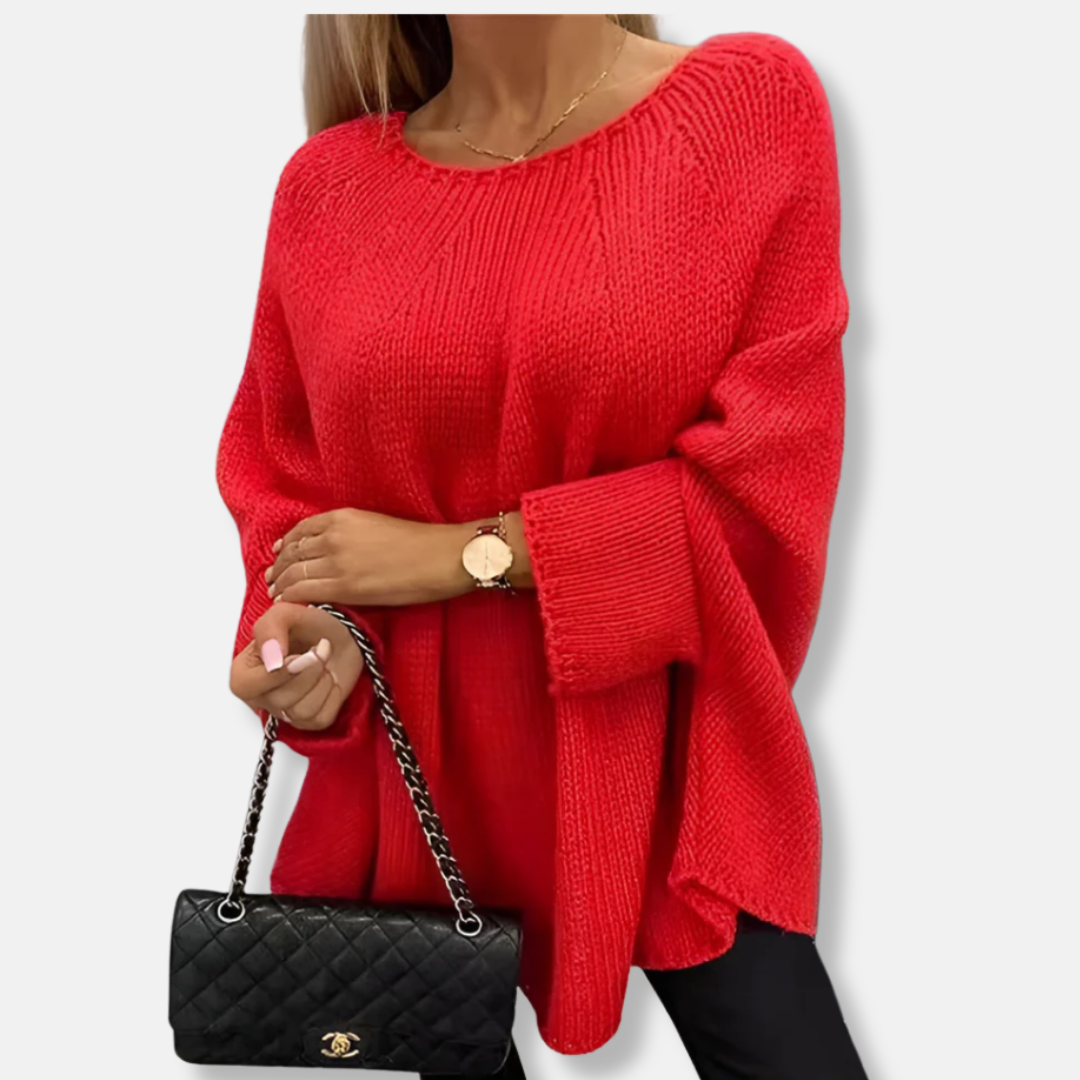 Women's chunky knit oversized tunic sweater with batwing sleeves in cozy versatile style