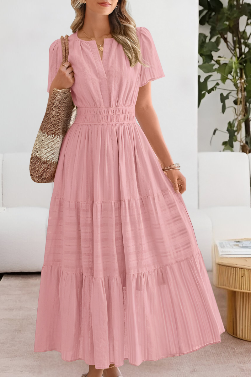 Cindy boho summer dress flowing silhouette lightweight breathable fabric in soft floral print