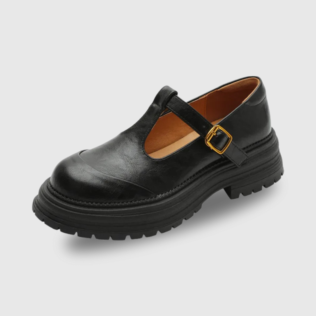 Women's T-bar Mary Jane shoes round toe brogue detailing low heel vintage-inspired everyday style