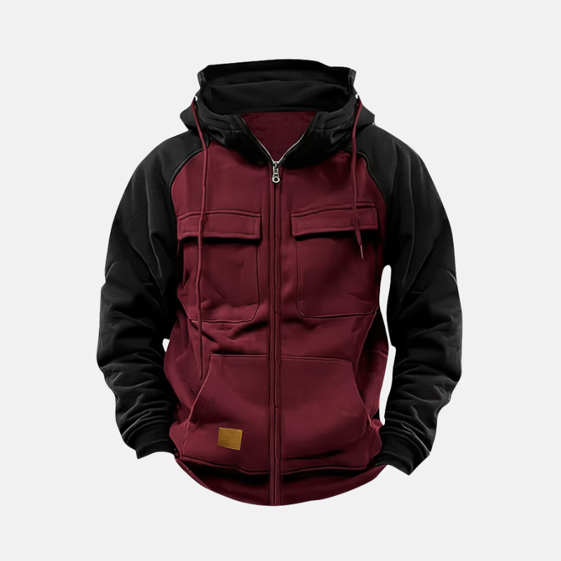 Men's relaxed fit pullover hoodie knit blend hip-length silhouette with drawstring hood athleisure