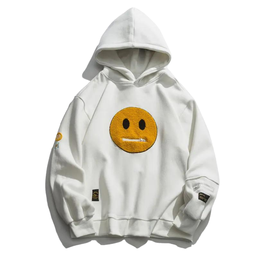 Multicolor patchwork hoodie relaxed unisex fit with zip-up mouth detail and ribbed cuffs