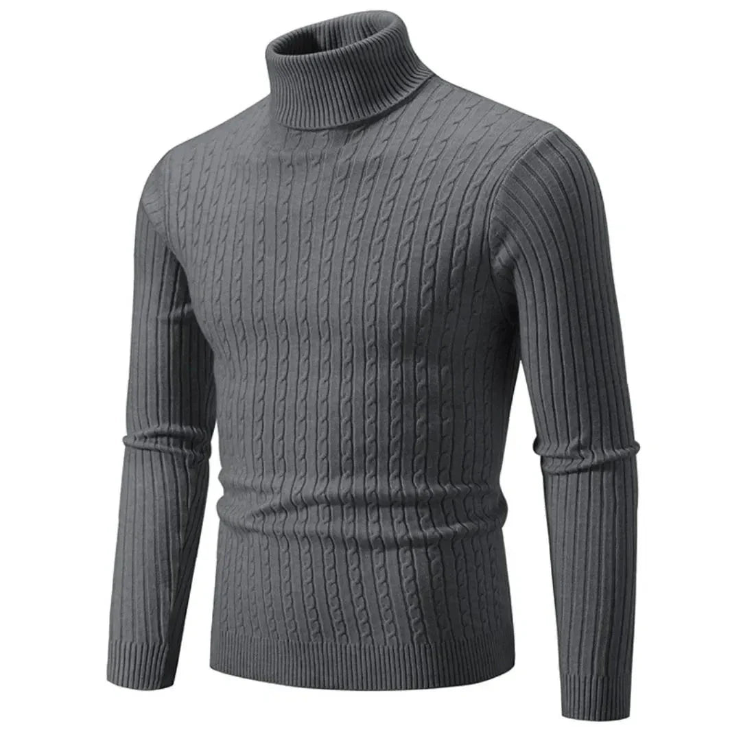 Aurelio classic turtleneck sweater in ribbed knit fabric, stretchy soft design for casual and formal wear