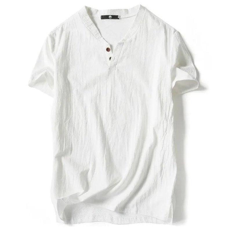 Tyrin cream linen V-neck t-shirt lightweight breathable classic relaxed fit everyday casual style