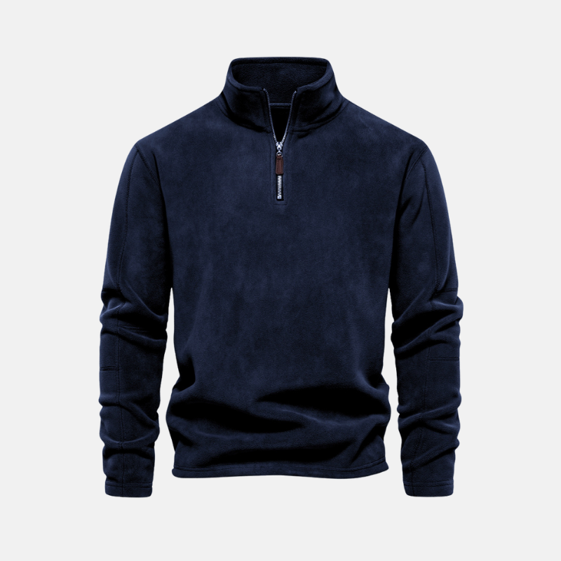 Men's gray fleece sweatshirt stand collar half-zip closure elevated casual contemporary fit
