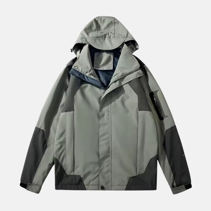 Men's windproof water-resistant outdoor jacket with adjustable hood and zip pockets for all-season wear