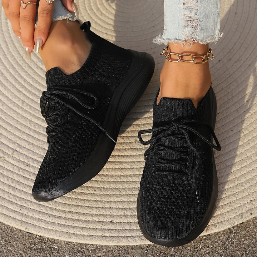 Women's breathable knit sneakers, lightweight casual shoes with minimalist silhouette in neutral tones
