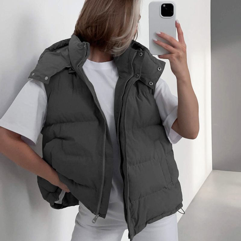 Albréne black quilted puffer vest lightweight insulation adjustable drawcord urban winter style