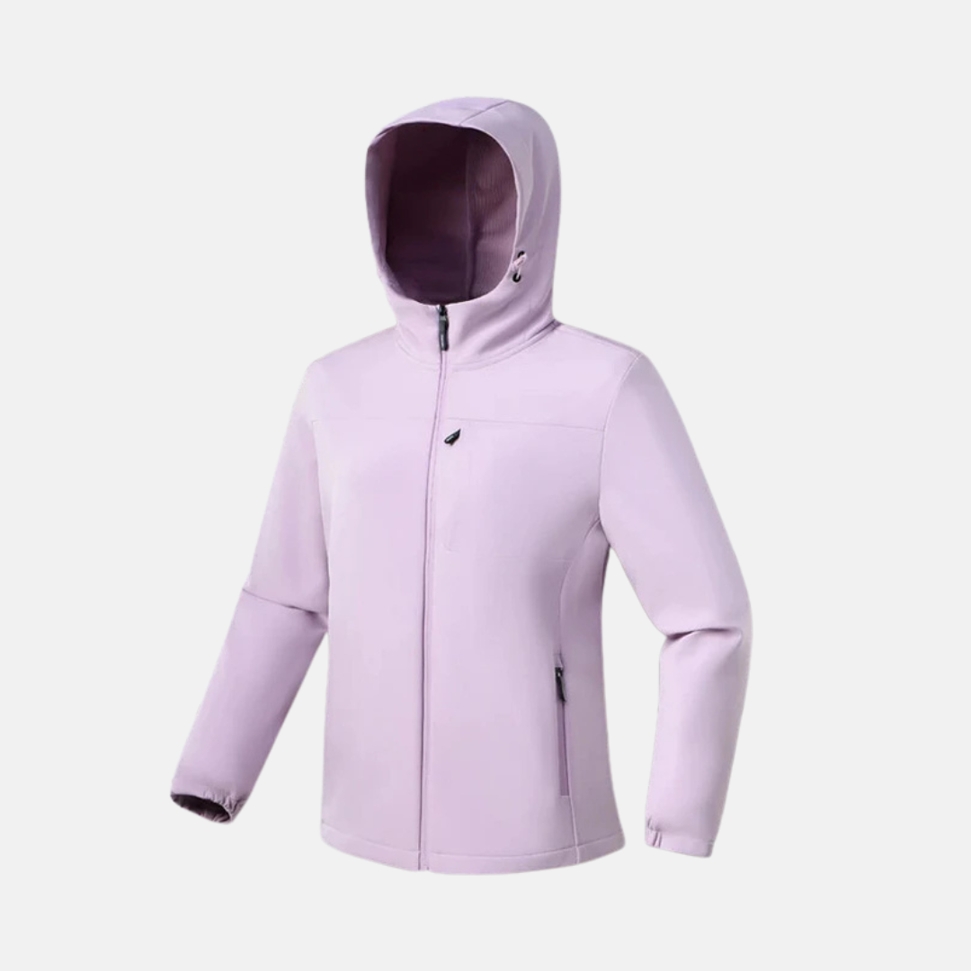 Women's black stretch softshell hooded jacket regular fit with elastic cuffs for active lifestyle