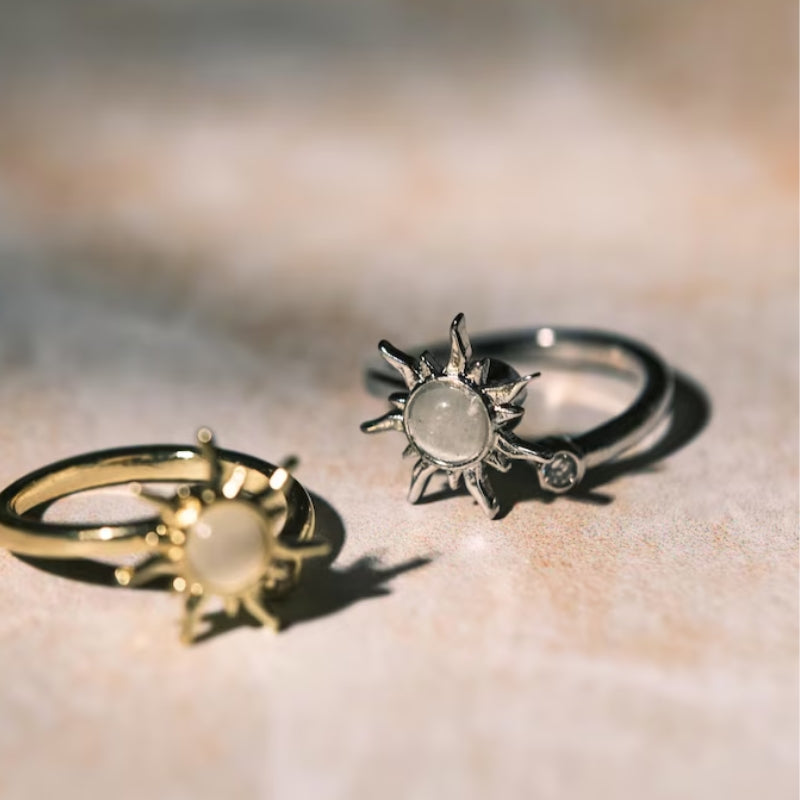 Mercury Anxiety Ring silver stainless steel spinning sun fidget band stress relief jewelry