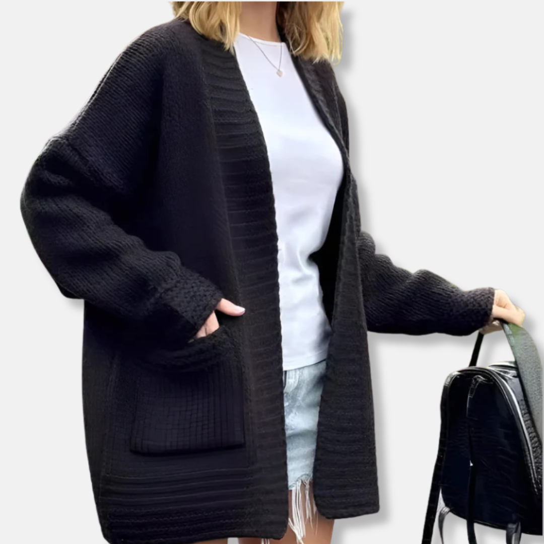 Women's oversized longline open-front knit cardigan cozy fall layer in neutral tones
