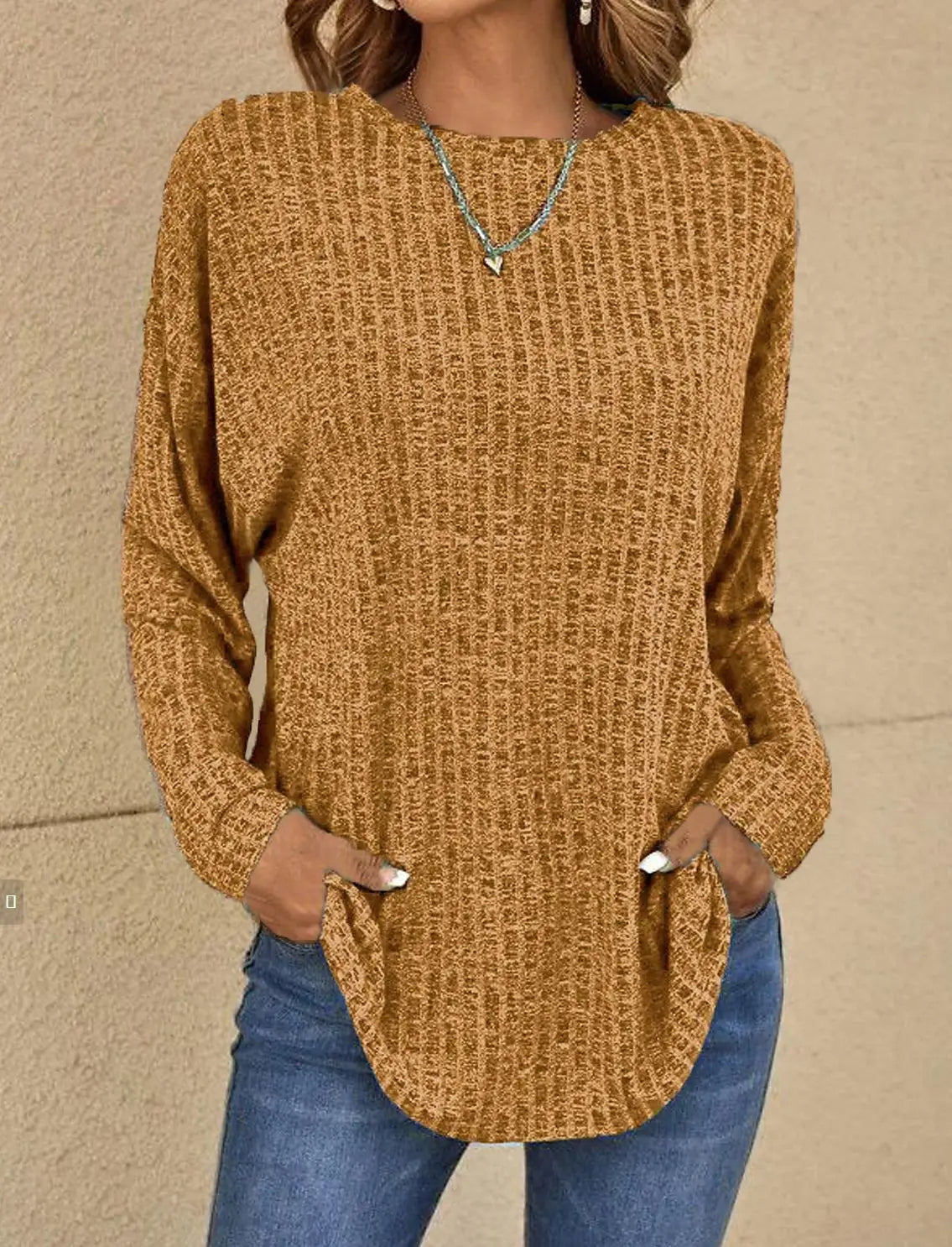 Women's relaxed fit ribbed knit pullover sweater long sleeve casual soft texture