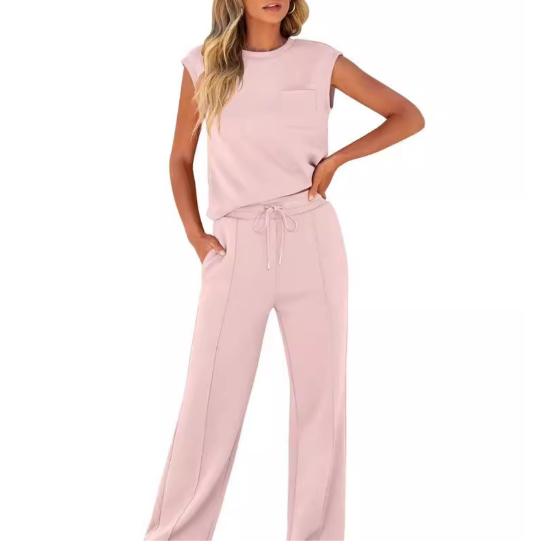 Women's soft lounge co-ord set casual summer relaxed drape lightweight breathable two-piece outfit