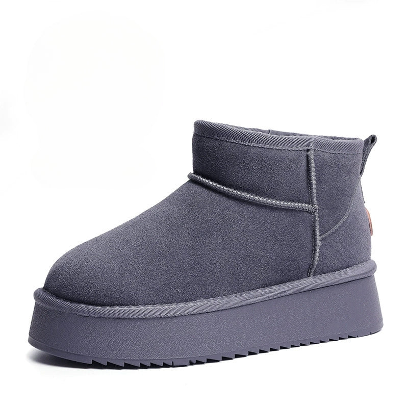 Vera Voss brown suede platform ankle boots with plush interior lining and chunky sole