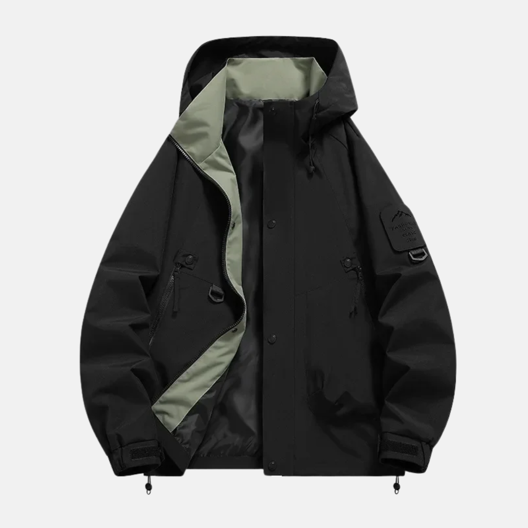 Men's rugged utility jacket water-resistant adjustable hood multiple pockets everyday explorer outerwear