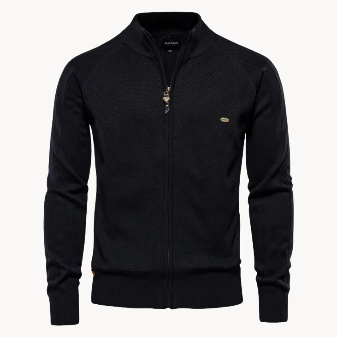 Men's wool blend knit jacket slim fit zip-up in neutral tones for casual everyday wear