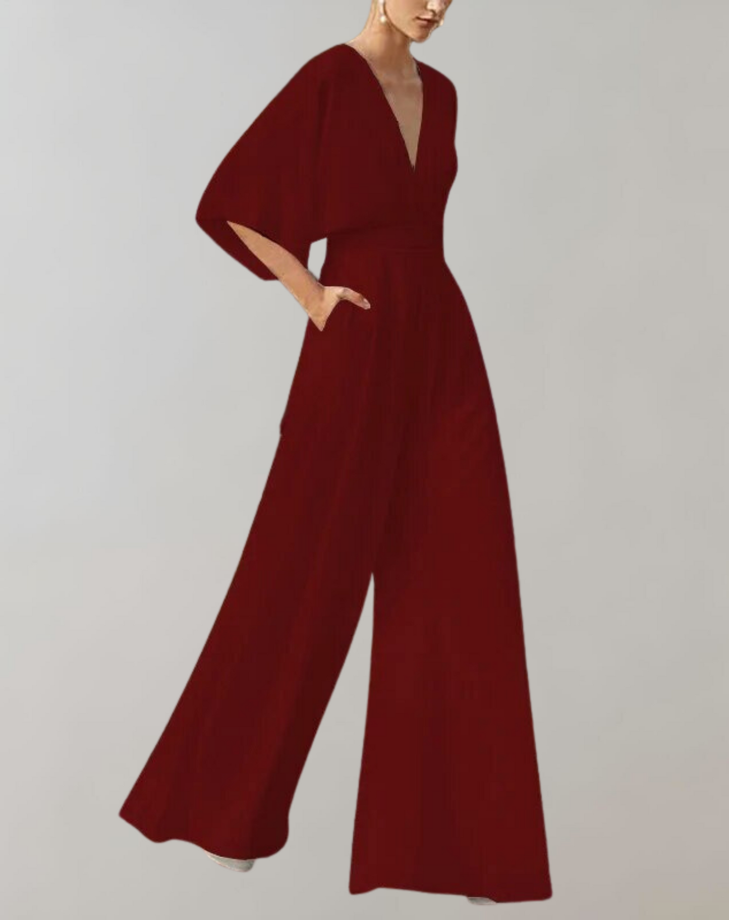 Blush pink wide leg jumpsuit V-neck batwing sleeves floor-length formal women's elegant one-piece