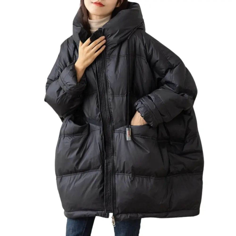 Women's oversized padded jacket with adjustable hood, 90% down fill, full-zip winter coat
