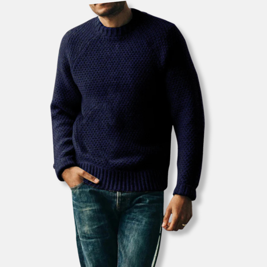 Men's wool blend crew neck sweater relaxed fit with raglan sleeves for casual everyday style