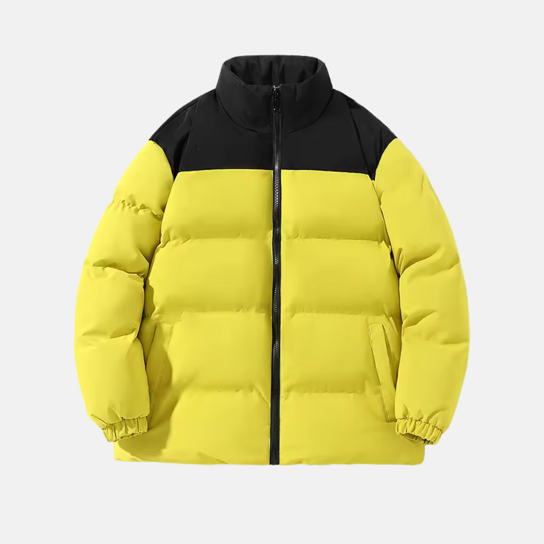 Men's navy quilted padded jacket relaxed fit stand collar water-resistant insulated coat
