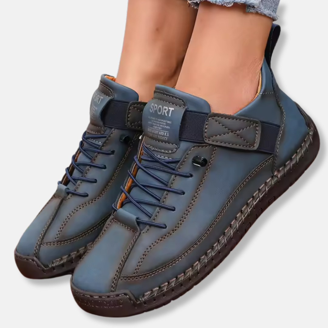 Women's black faux leather mid-calf lace-up boots with anti-slip sole for casual fall wear