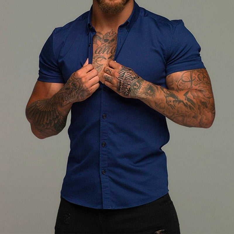Colburn short sleeve shirt in stretch-fit fabric with sculpted athletic cut and wrinkle-resistant finish