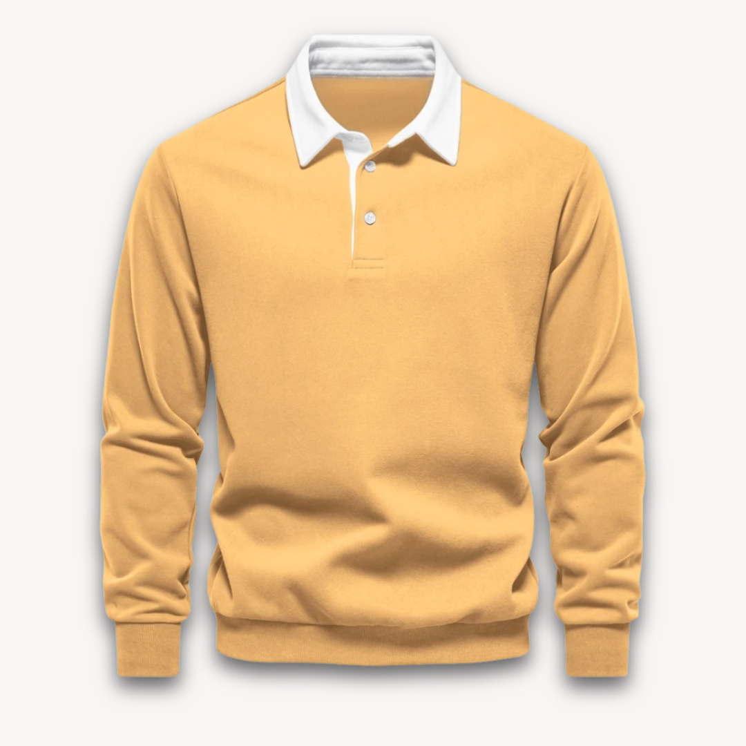Navy regular fit men's polo sweater long sleeve soft knitted natural fiber knitwear