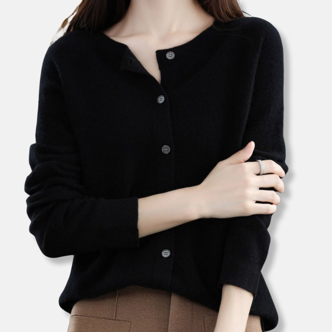 Women's merino wool cardigan sweater regular fit button front ribbed knit timeless layering piece