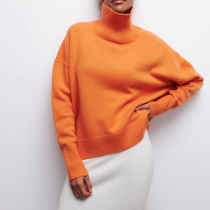 Montavi oversized turtleneck knit sweater relaxed fit high collar soft warm cozy pullover