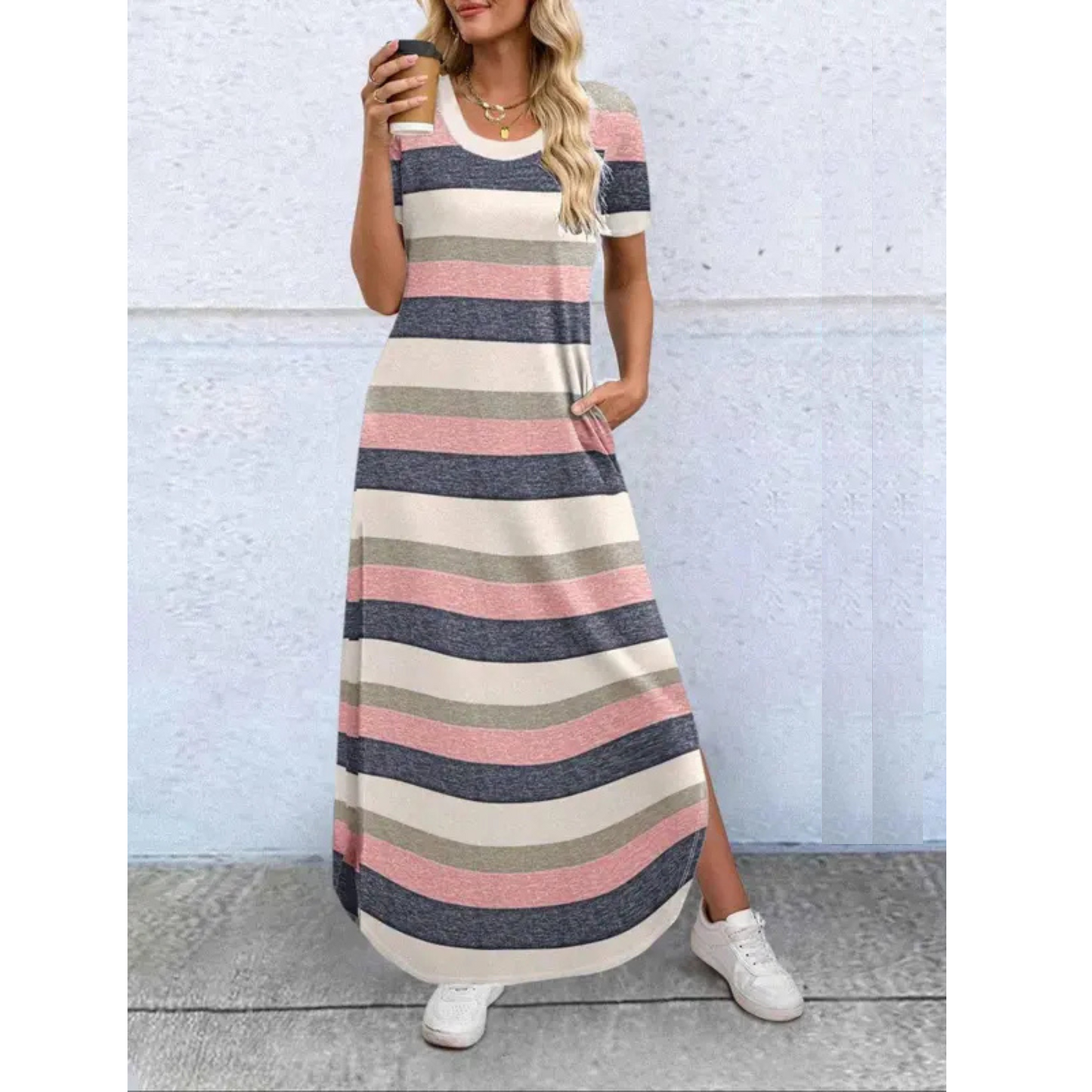 Casual round neck maxi dress in a breezy lightweight fabric, relaxed fit for effortless summer style