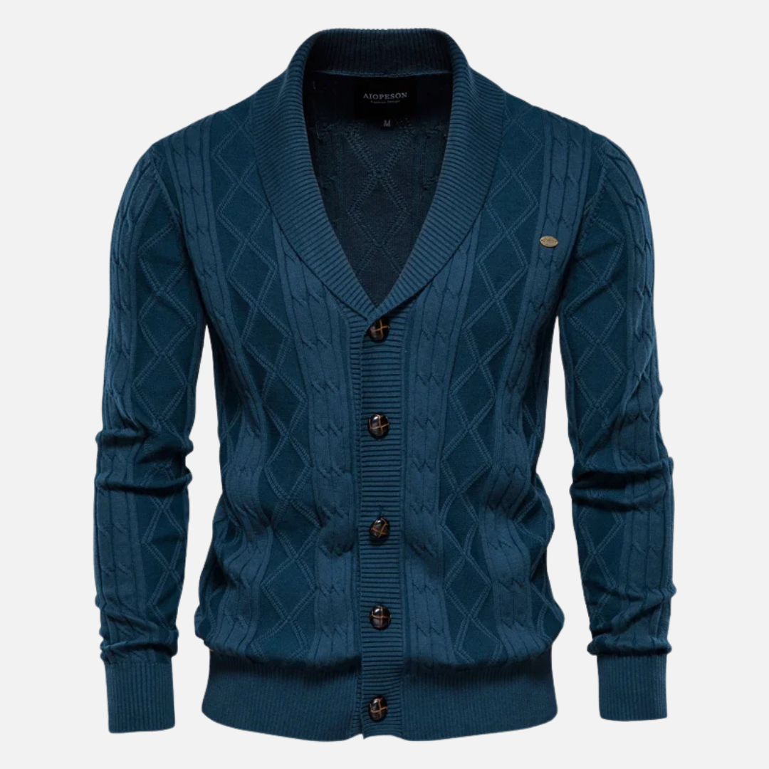 Men's argyle knit cardigan shawl collar cotton blend layering sweater autumn winter