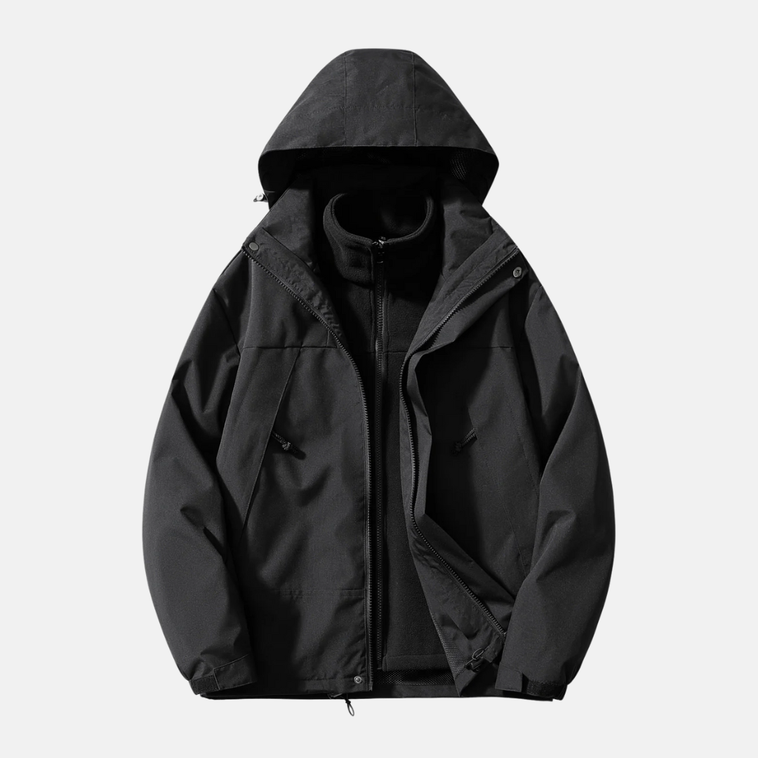 Men's three-in-one jacket water-resistant shell detachable fleece windproof hood all-weather outerwear